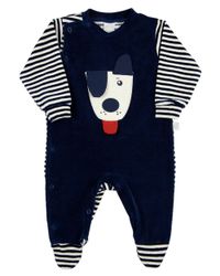 Foto do produto Macacao Bebe Menino Plush Liso e Listrado Bordado Cachorro