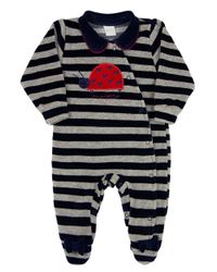 Foto do produto Macacao Bebe Menina Plush Listrado Bordado Joaninha