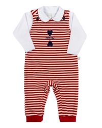 Foto do produto Macacao Bebe Menina Salopete Plush Listrado Jalika e Body Suedine Liso Bordado Corações
