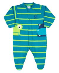 Foto do produto Macacão Bebê Menino Longo Cotton Listrado Bordado Sapinho Hipopótamo
