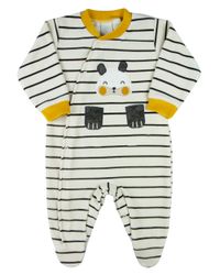 Foto do produto Macacao Bebe Menino Plush Listrado Bordado Ursinho com Patas Soltas