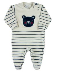 Foto do produto Macacao Bebe Menino Plush Listrado Bordado Ursinho