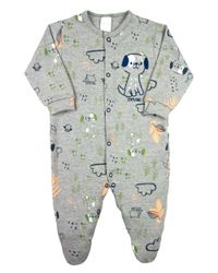 Foto do produto Macacão Bebê Menino Suedine Estampado Algodão Manga Longa Comprido Bordado Cachorrinho