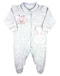 Foto do produto Macacao Bebe Longo Menina Suedine Estampado Bordados Aplicados Zebrinha