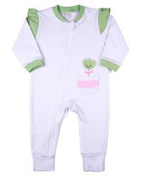 Foto do produto Macacão Bebê Menina Comprido Suedine Algodão Bordado Tulipa