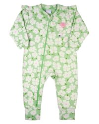 Foto do produto Macacão Bebê Menina Comprido Suedine Algodão Estampado Flores Aplicadas