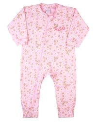 Foto do produto Macacão Bebê Menina Comprido Suedine Algodão Estampado Margaridas