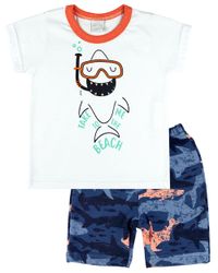 Foto do produto Conjunto Bebê Menino Meia Malha e Molicotton Estampado Tubarão Take Me To The Beach