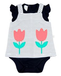 Foto do produto Vestido Bebê Menina Verão Salopete e Body Cotton com Bordados Aplicados de Tulipas