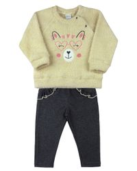 Foto do produto Conjunto Bebê Menina Blusa Malha Pelúcia e Calça Cotton Índigo Strech Tigre