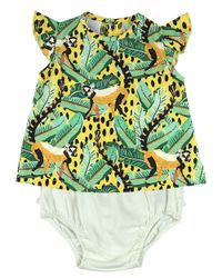 Foto do produto Conjunto Bebê Menina Tricoline Estampado Macaquinhos e Malha Laserwash