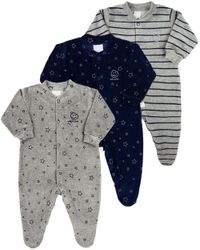 Foto do produto Macacão Bebê Menino Plush Estampado e Listrado Kit Macacão Plush Menino 3 Peças