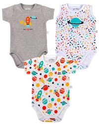Foto do produto Kit Body Bebê Menino Suedine Estampado Foguete e Planetas