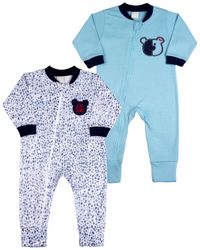 Foto do produto Macacao Bebe Menino Suedine Ziper Estampado e Liso Kit Macacão Suedine Algodao Ursinho 2 Pecas
