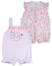 Foto do produto Macacao Bebe Suedine Menina Estampado e Liso Kit Macacão Suedine Algodao Floral 2 Pecas