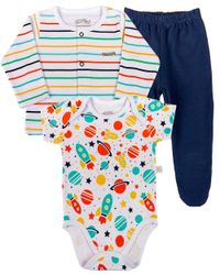 Foto do produto Conjunto Bebê Suedine Listrado e Estampado Foguetes
