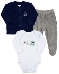 Foto do produto Conjunto Bebê Inverno Casaco Plush Trabalhado Calça Plush e Body Suedine Silk Screen 3 Bichinhos