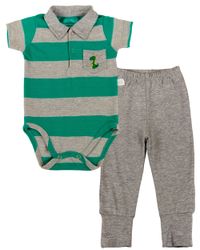 Foto do produto Conjunto Body Bebê Com Golinha de Piquet e Calça Suedine Bordado Dinossauro
