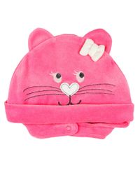 Foto do produto Touca de Bebe Menina Plush com Botão Bordado de Gatinha