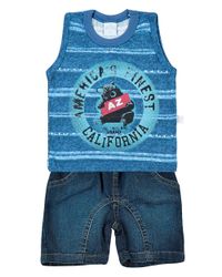 Foto do produto Conjunto Bebê Malha Estampada e Índigo Urso Americas
