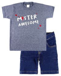Foto do produto Conjunto Infantil Menino Malhão Vintage Vellutato e Índigo Stone Washed Mister Awesome
