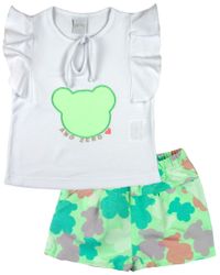 Foto do produto Conjunto Manga Cavada Bebê Menina 10M a 3 Anos Cotton e Sarja de Malha Estampada Ursinhos