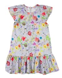 Foto do produto Vestido Infantil Verão Manga Cavada Microfibra Estampa Digital Rosas