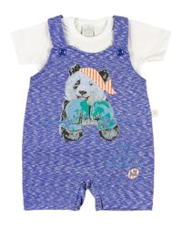Foto do produto Salopete Bebê Malha Flamê Vintage Urso Boxeador
