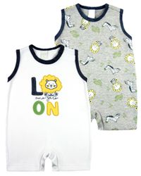Foto do produto Macacao Bebe Menino Suedine Estampado e Liso Kit Macacao Body Sem Manga Menino Leão 2 Pecas
