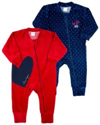 Foto do produto Macacao Bebe Menina Plush Estampado Bolinhas Kit Macacão Plush Menina Coração 2 Peças