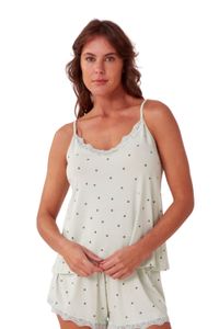 Foto do produto SHORT DOLL ALÇAS FINAS POÁ VISCOLYCRA PREMIUM VERDE