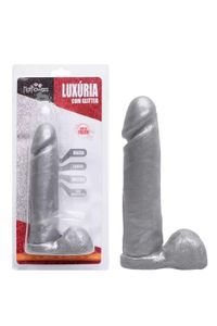 Foto do produto PRÓTESE LUXÚRIA PRATA COM GLITTER E SACO ESCROTAL SEM VIBRO 19,5 X 5,5 CM