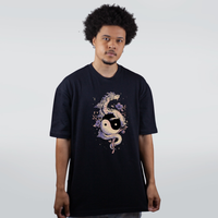CAMISETA OVERSIZED PRETA - DRAGON FLOWER