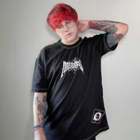 CAMISETA OVERSIZED PRETA COM COSTURA BRANCA - NEW WORLD