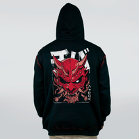 MOLETOM PRETO COM PESPONTO E FORRO VERMELHO - RED HALLOWEEN ONI