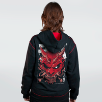 MOLETOM PRETO COM PESPONTO E FORRO VERMELHO - RED HALLOWEEN ONI