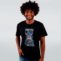CAMISETA PRETA -  FRIENDS HELP FRIENDS TO USE LINUX