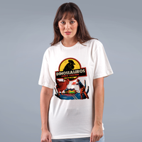 CAMISETA OFF WHITE - DINOSSAUROS AINDA EXISTEM