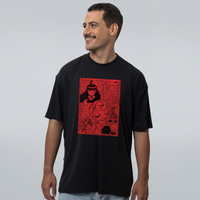 CAMISETA OVERSIZED PRETA - CHICKEN VERMELHA