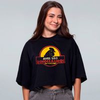 CROPPED OVERSIZED PRETO - AVES SÃO DINOSSAUROS