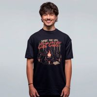 CAMISETA OVERSIZED PRETA - SUPPORT YOUR LOCAL