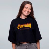 CROPPED OVERSIZED PRETO - FLAME