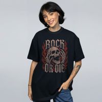 CAMISETA OVERSIZED PRETA - ROCK OR DIE