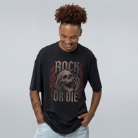 CAMISETA OVERSIZED PRETA - ROCK OR DIE