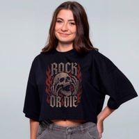 CROPPED OVERSIZED PRETO - ROCK OR DIE