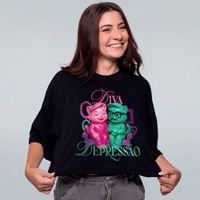 CROPPED OVERSIZED PRETO - GATINHOS NO SOFÁ