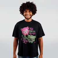 CAMISETA OVERSIZED PRETA - GATINHOS CHICLOS
