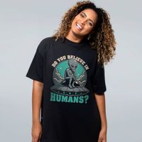 CAMISETA OVERSIZED PRETA - DO YOU BELIEVE IN HUMANS