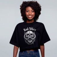 CROPPED OVERSIZED PRETO - CAVEIRA MOTORHEAD