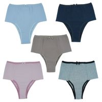 Foto do produto Calcinha alta cottom, lateral dupla, cores sortidas kit 5 un